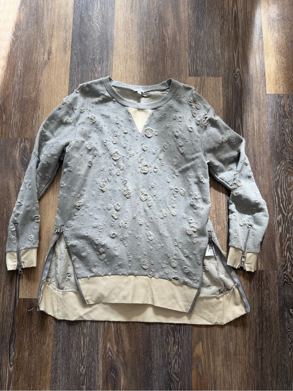 Bychance Distressed Sweatshirt XS/S Gray Deconstructed Zip Side Grunge